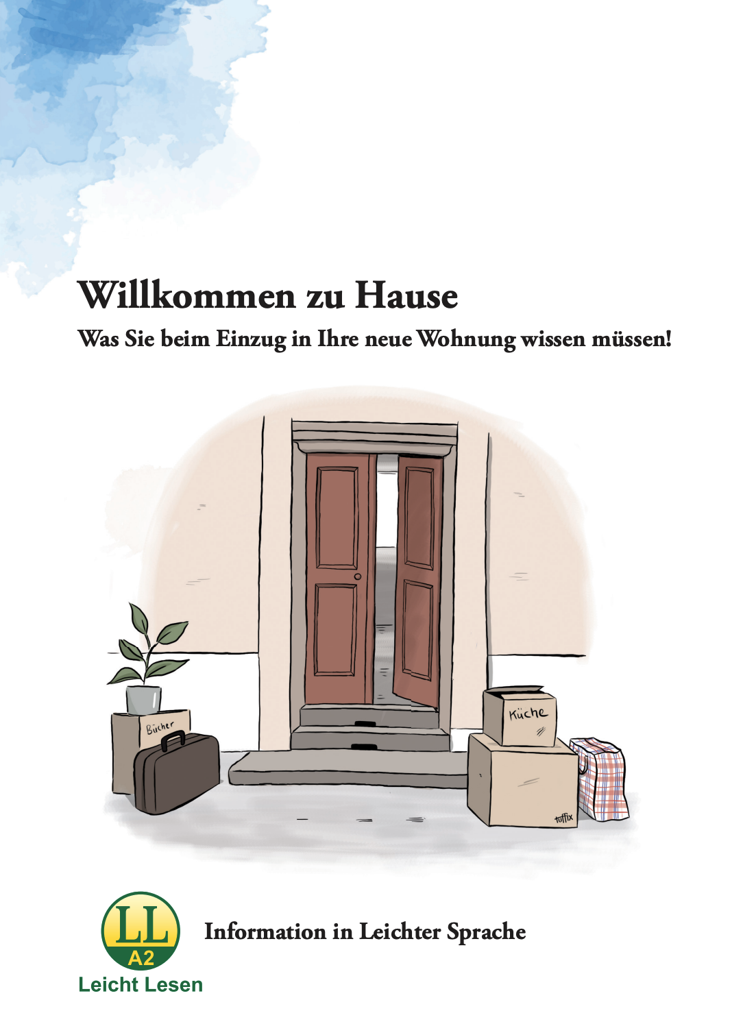 Titelbild der Broschüre "Willkommen zu Hause" mit Foto einer Wohnungstür